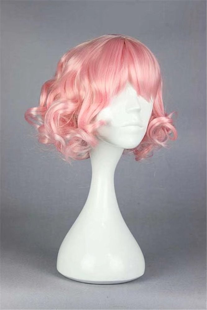 KiyaCos Short Curly Wavy Layered Harajuku Cosplay Wigs Costume Hair Pastel Pink - Image 4